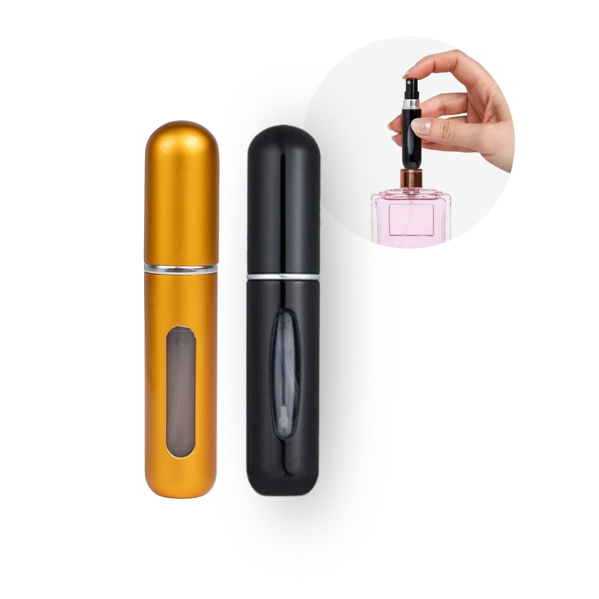 2er-Set Mini-Parfümzerstäuber 5ml Parfum Vaporisateur Matt-Goldig Schwarz