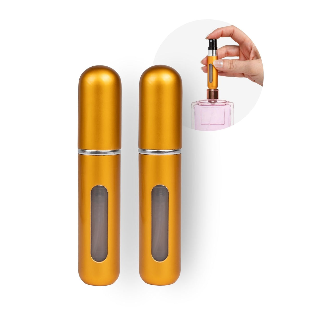 2er-Set Mini-Parfümzerstäuber 5ml Parfum Vaporisateur Matt-Goldig