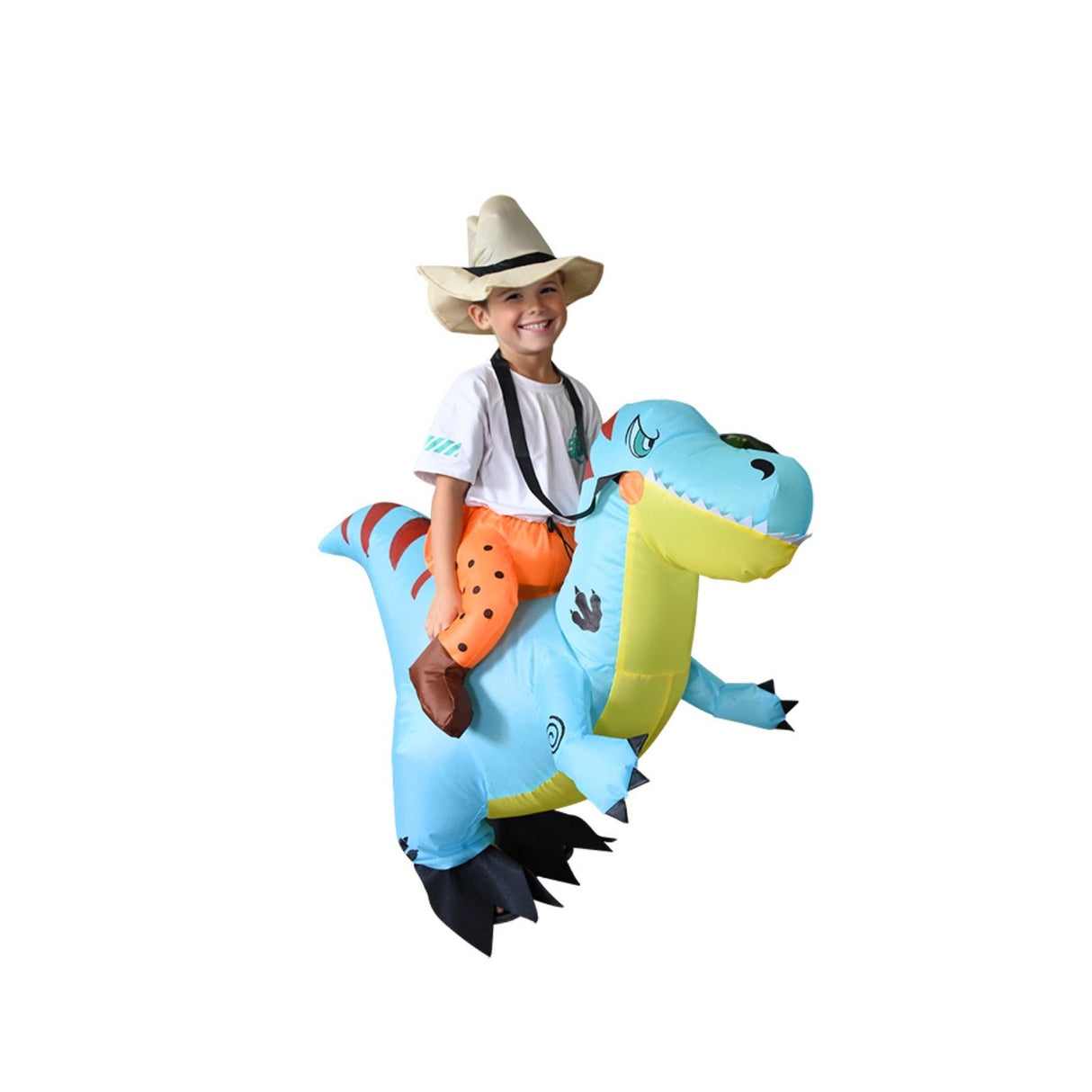 Dinosaurier Kostüm Kinder 120–140cm – blau, mit Lüfter & Batteriekasten