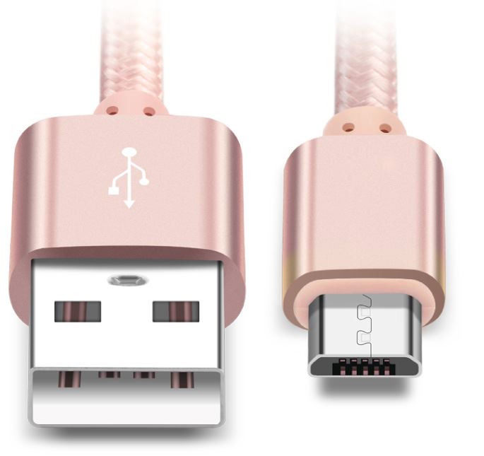 Anki Micro USB Metall Ladekabel Stoff Datenkabel 1m ROSÉGOLD