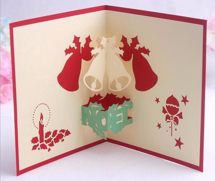Handgemachte 3D Weihnachtskarte Glocken Noël Grusskarte Festtagskarte