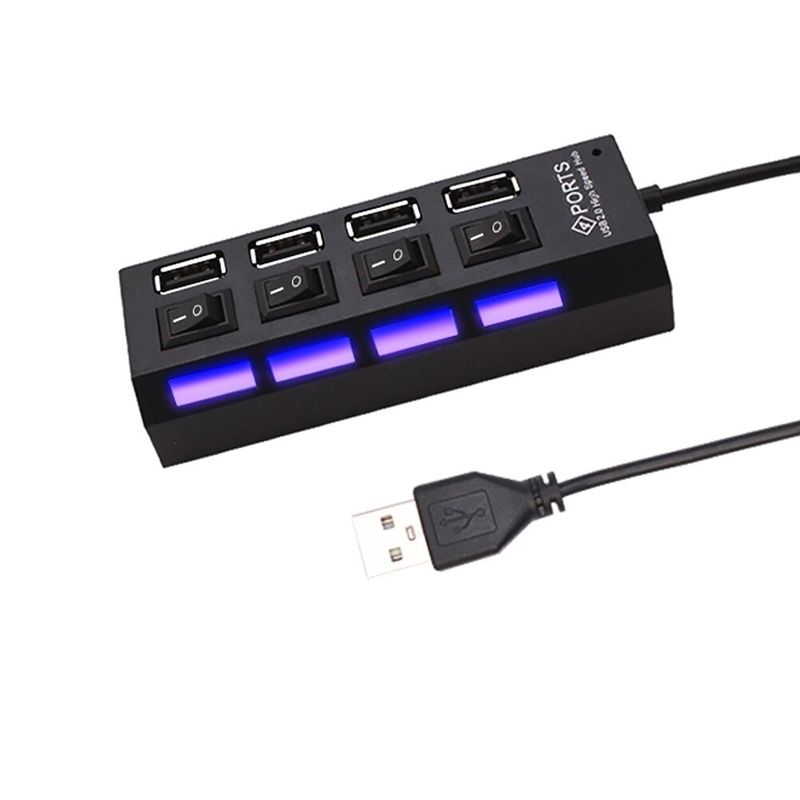 USB-Hub 2.0 4-Anschlüsse Adapter mit Ein- u. Ausschalter und Licht