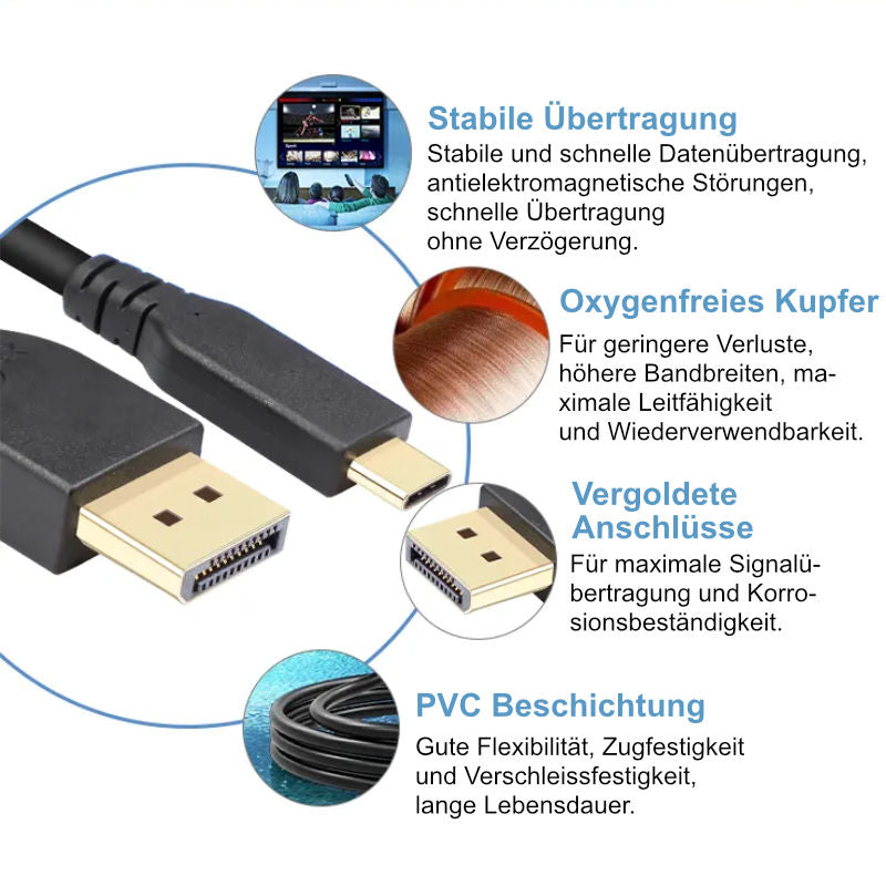 USB-C zu DP Anschluss 3m USB-C zu DisplayPort USB-Typ-C zu DP Kabel