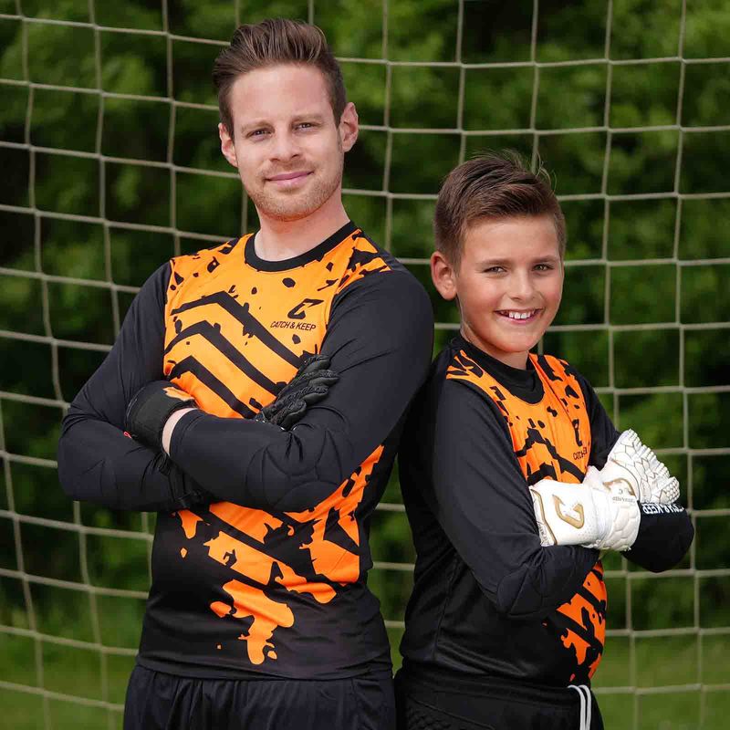 Trikot Protection Torwarttrikot Gr. L Orange-Schwarz Fussball Torwart Shirt Oberteil