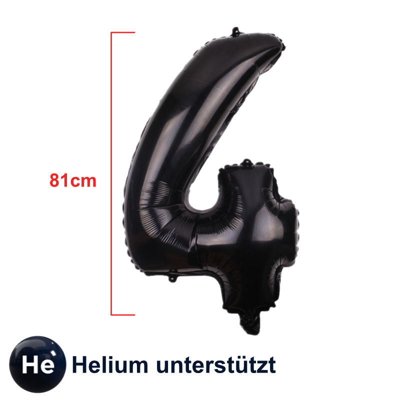 Zahlenballon Zahl 4 Schwarz Folienballon Geburtstagsparty Ballon 81cm