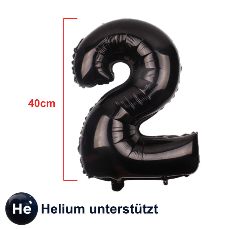 Zahlenballon Zahl 2 Schwarz Folienballon Luftballon Heliumballon 40cm