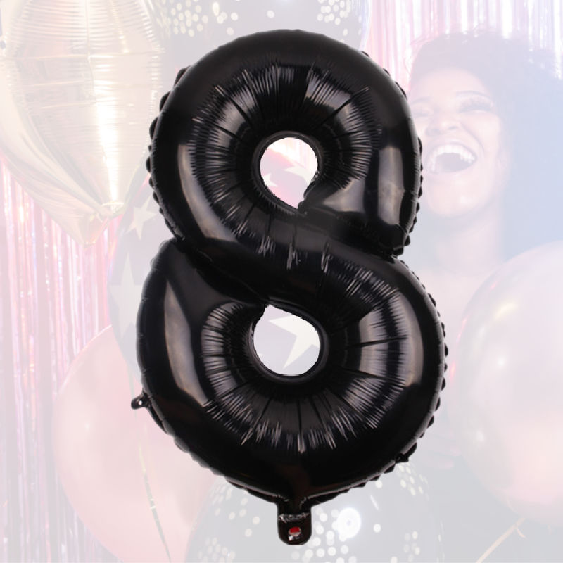 Zahlenballon Zahl 8 Luftballon Folienballon Heliumballon Schwarz 40cm