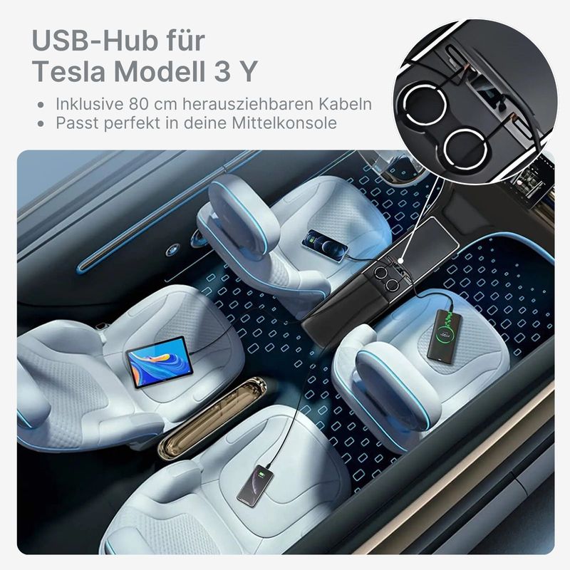 Alternativer USB-Hub für Tesla Model 3 Y Dockingstation Mittelkonsole Ladeadapter