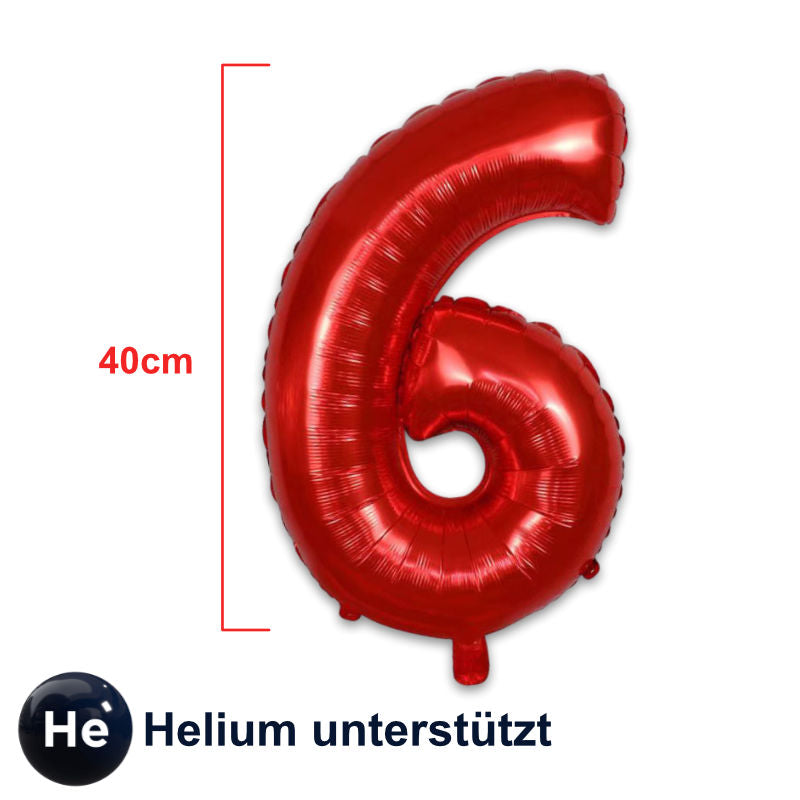 Zahlenballon Zahl 6 Rot Folienballon Geburtstagsparty Ballon 40cm