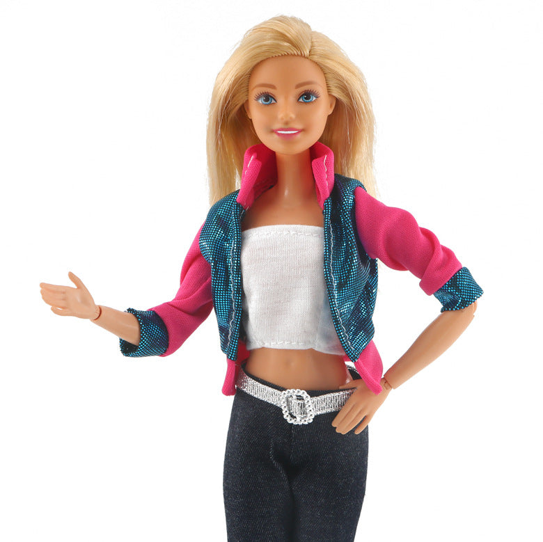 Hose Jacke und Top für Barbie Puppen Retro Schwarz Weiss Pink