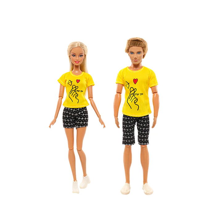 Ken und Barbie Hose und T-Shirt Paarweise Set Mode Gelb Schwarz