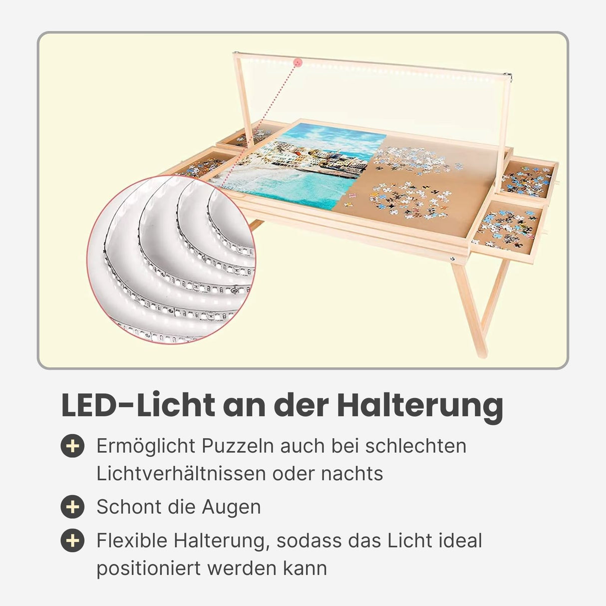 Puzzletisch für 500 Teile mit LED-Leiste und Auszügen Puzzlebrett