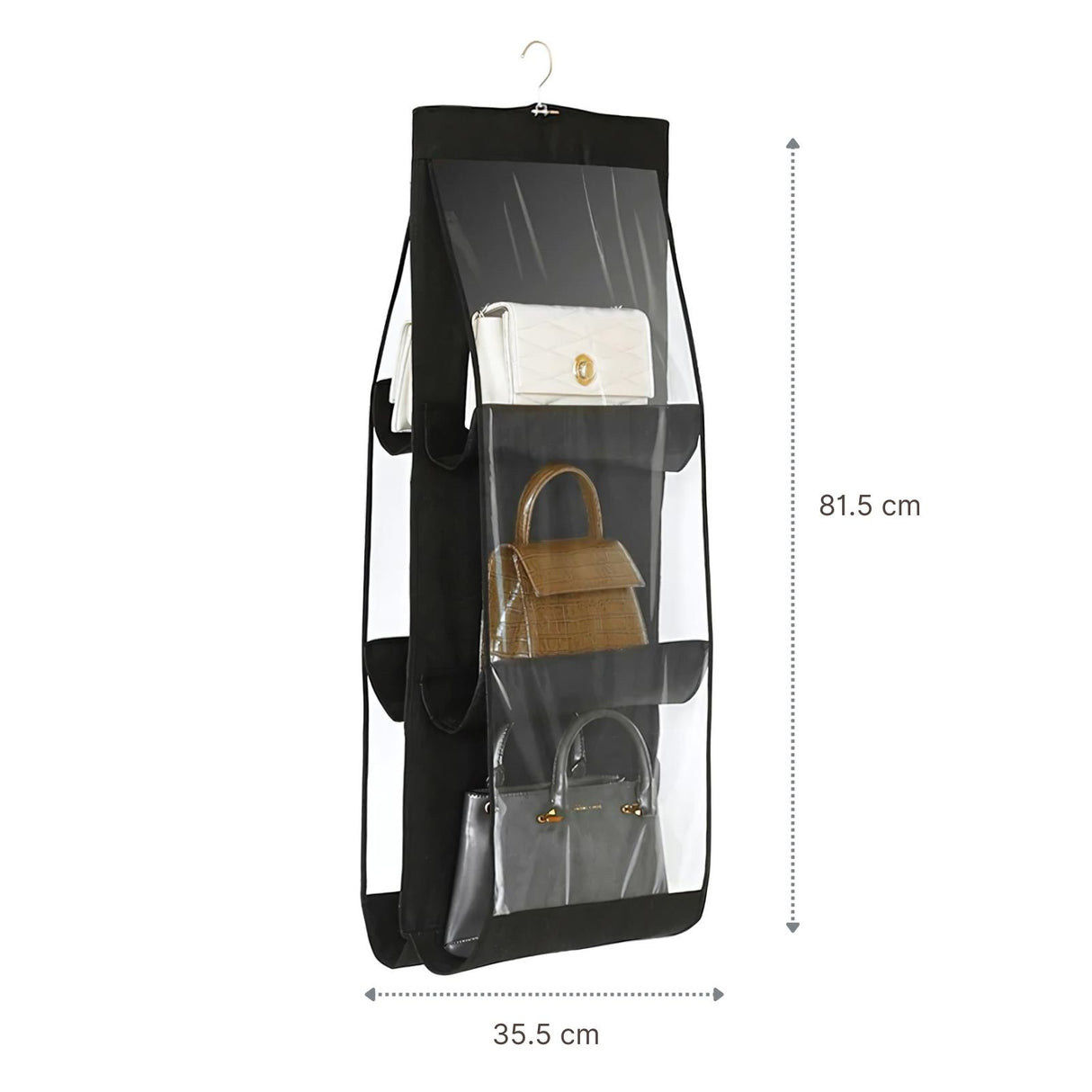 Handtaschen Organizer Hängende Aufbewahrungstasche 6 Fächer Schwarz