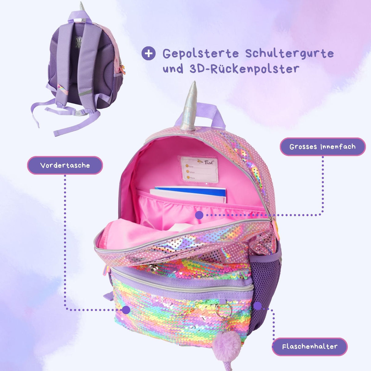 Einhorn-Rucksack Kinderrucksack Kindergartenrucksack Glitzer-Rucksack