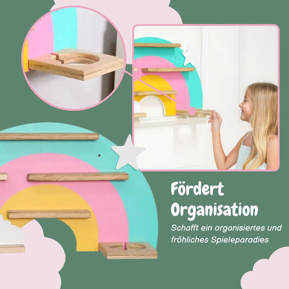 Regenbogen-Holzregal für Toniebox und Toniefiguren Wandregal Spielzeug-Organizer