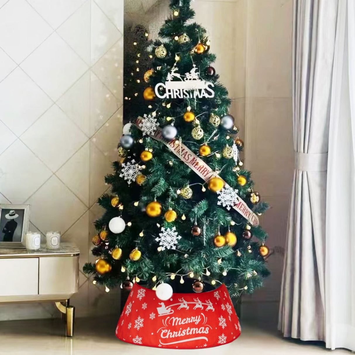 Baumständer-Verkleidung Merry Christmas Christbaumständer-Kragen Weihnachtsbaumrock