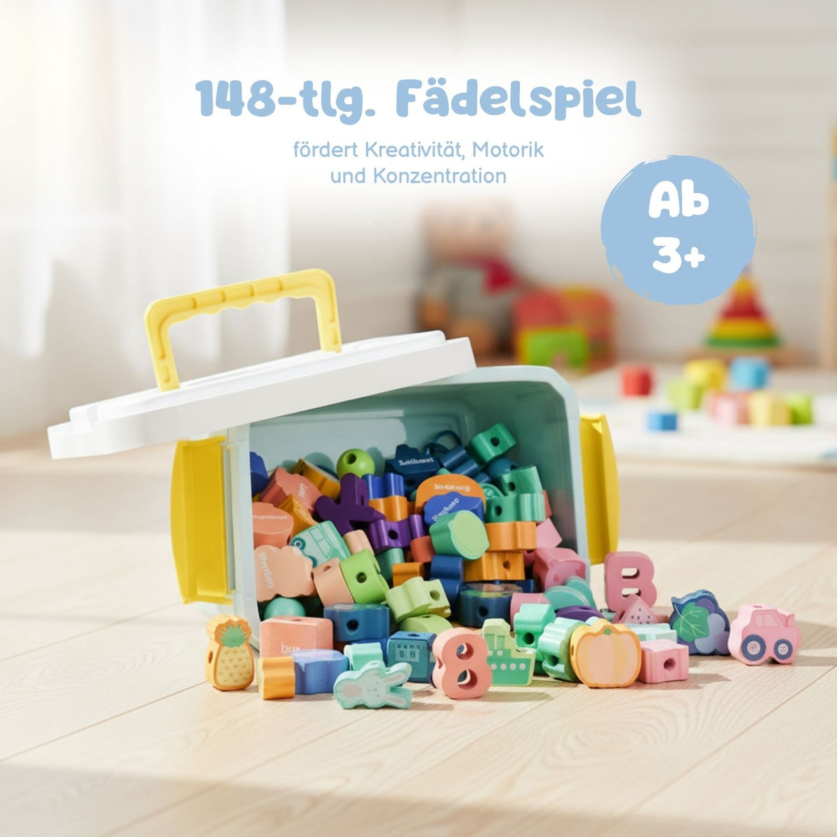 148-tlg. Holz-Fädelspiel Motorikspielzeug Holzperlenspiel Spielzeug