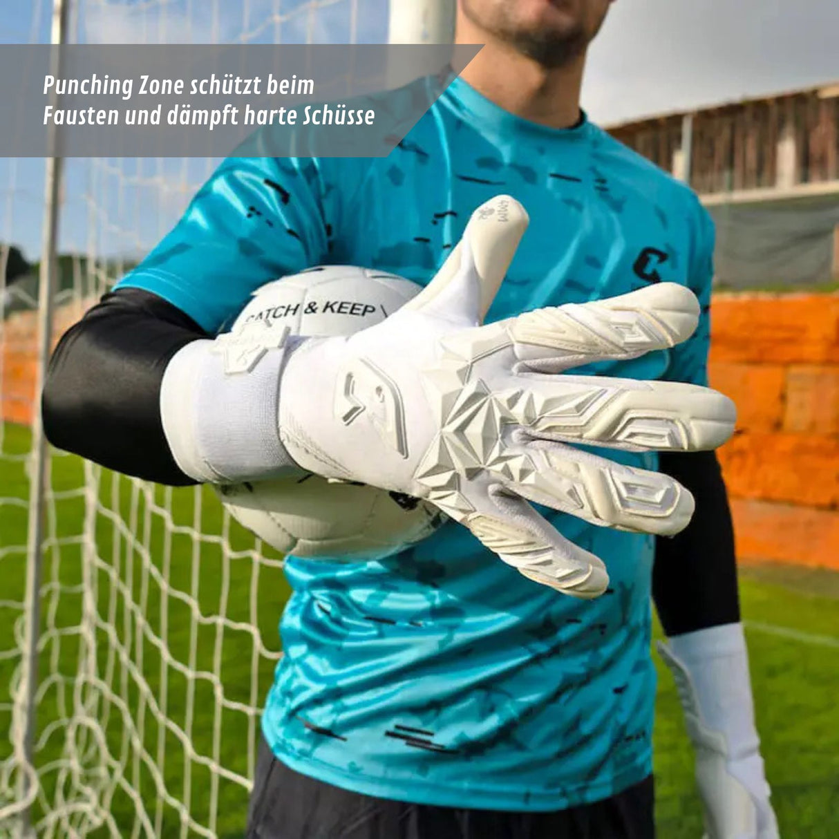 Fussballhandschuhe Pulse X All White Gr. 8 Torwart Goalie Handschuhe
