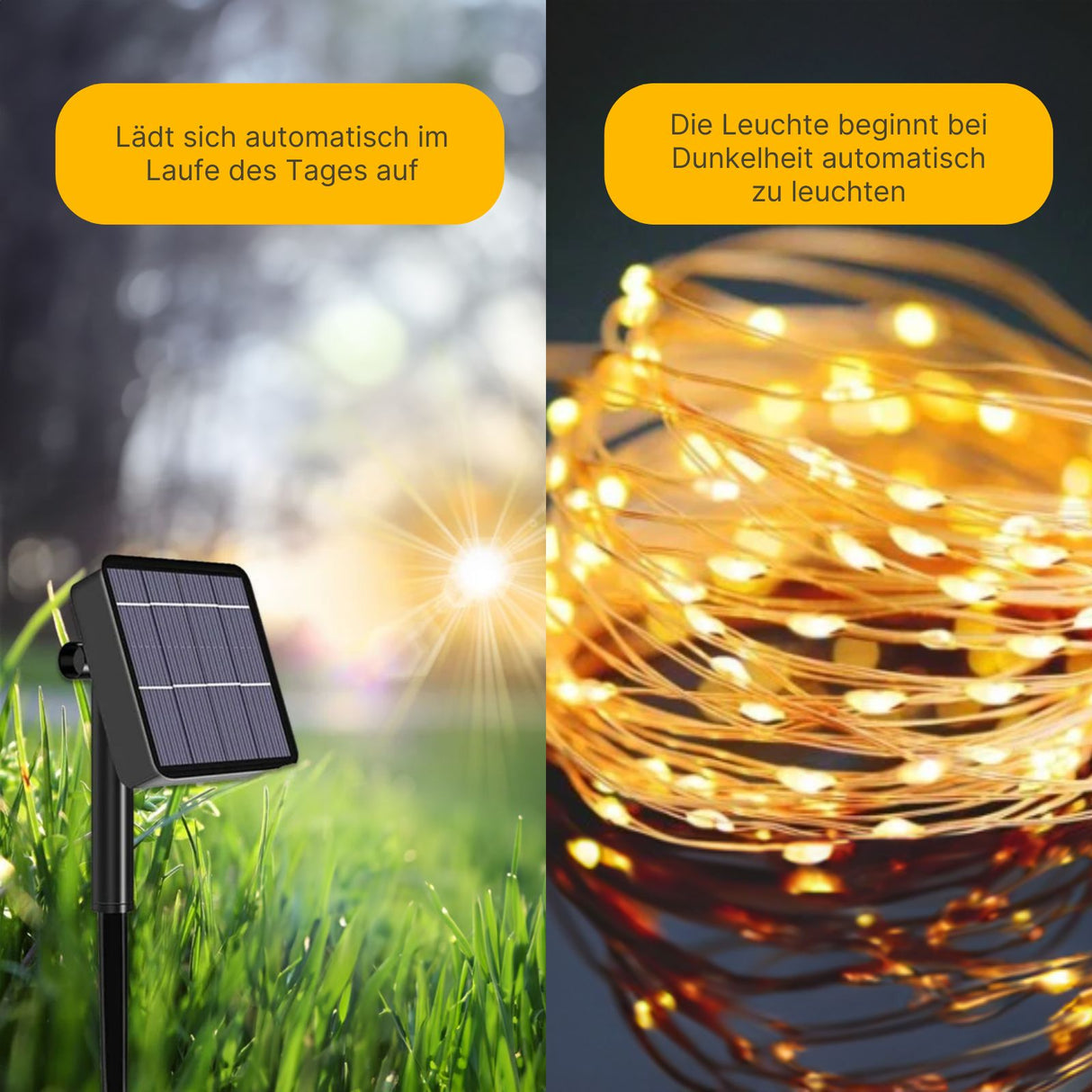 22m LED Solar-Lichterkette Gartenbeleuchtung Leuchtgirlande Warmweiss