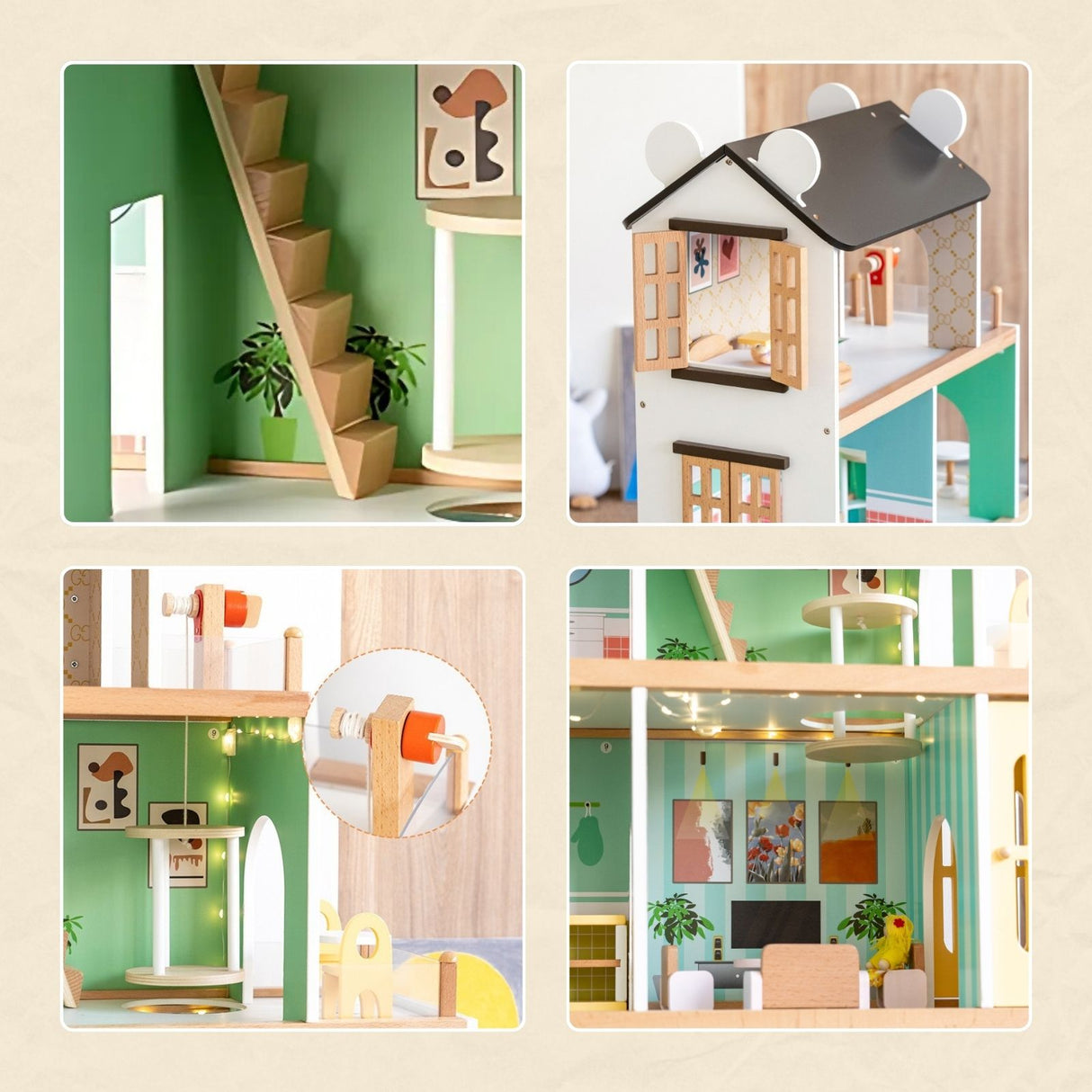 21-tlg. Holz-Puppenhaus mit Zubehör Spielhaus Kinderspielzeug Haus