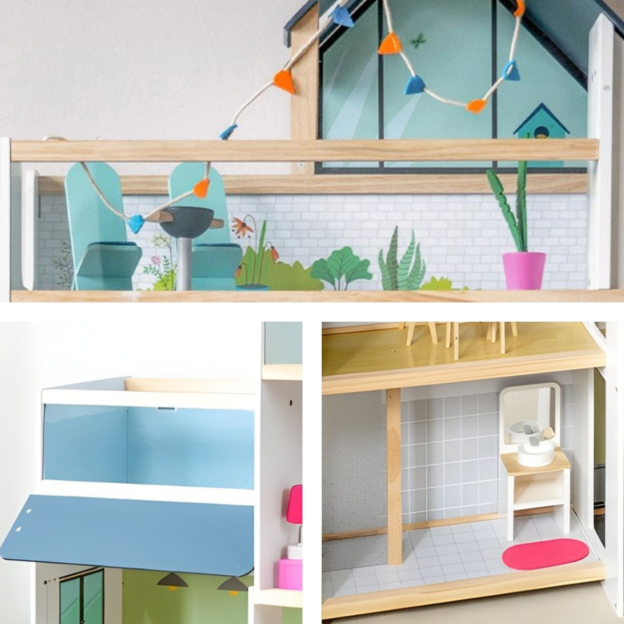 33-tlg. XXL Puppenhaus aus Holz Puppenvilla Spielhaus für Barbies