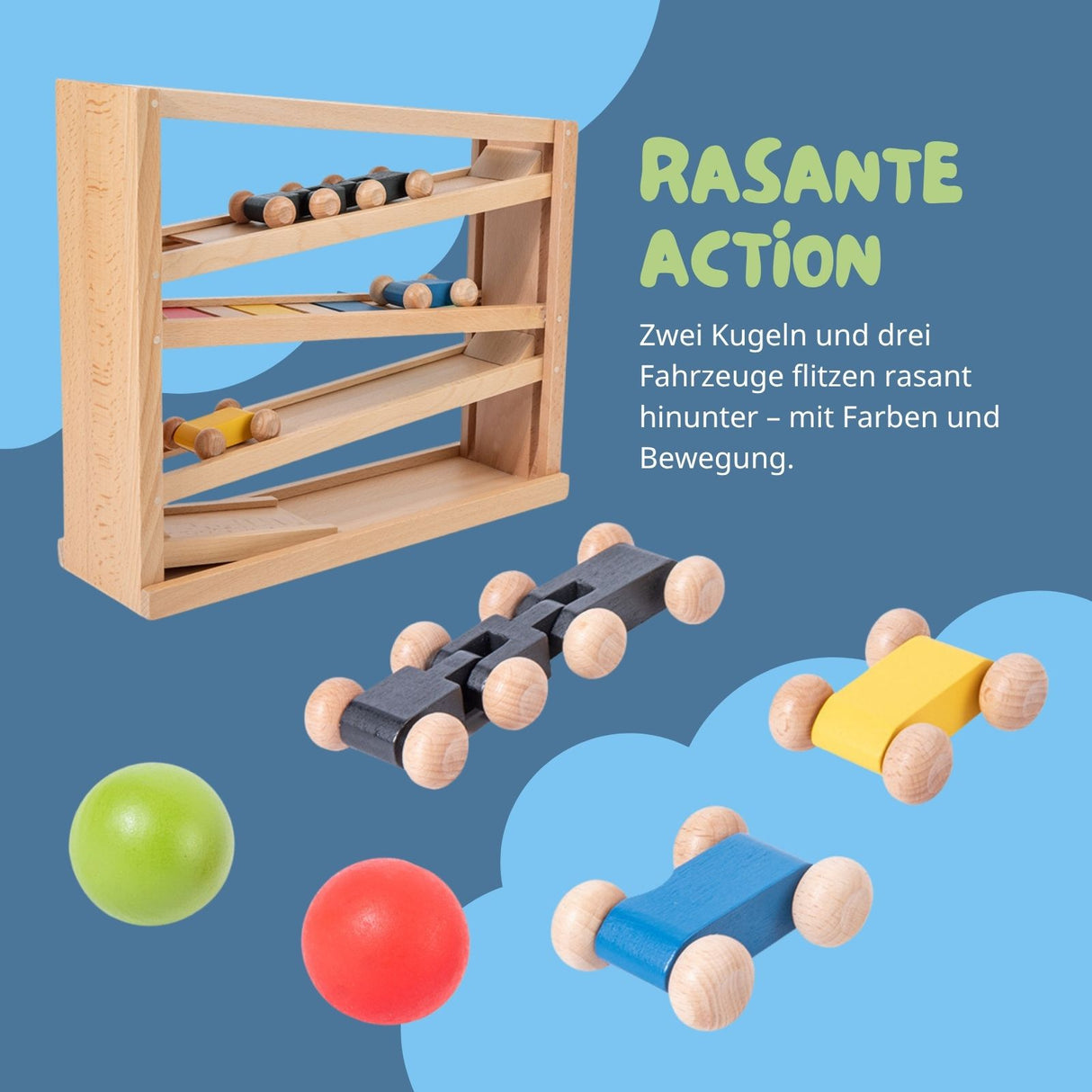 Holz-Rollbahn Kinderspielzeug Holzspielzeug Kugelbahn Murmelbahn