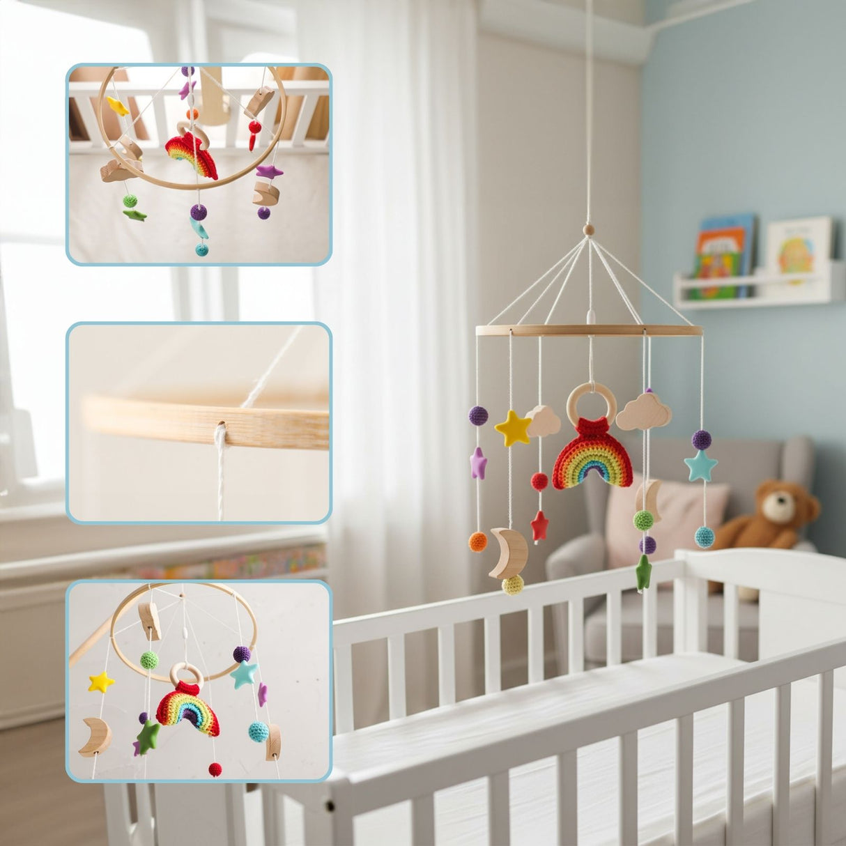 Babymobile Regenbogen Hängemobile Mobile Babyspielzeug Schlafmobile