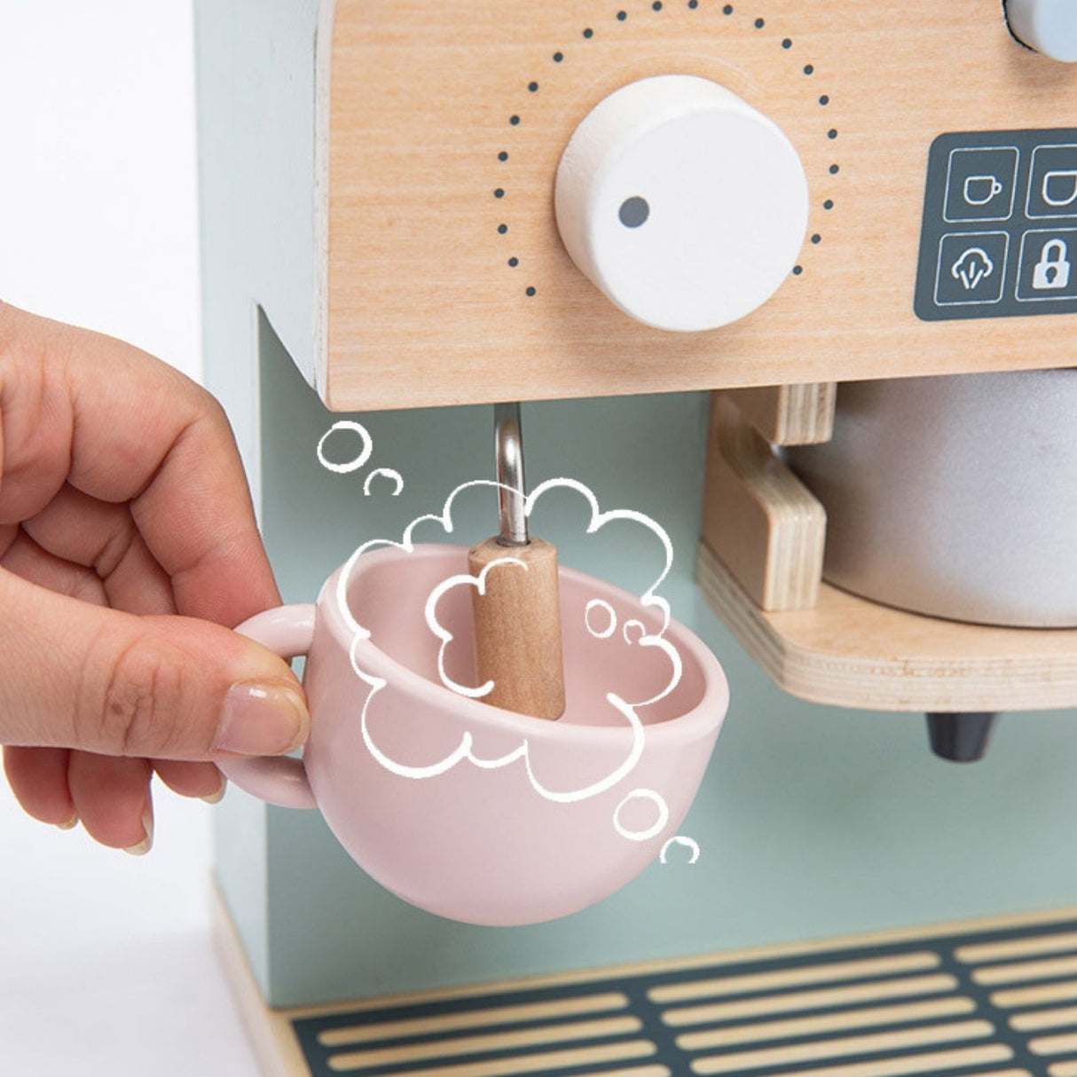 Kinder Spielzeug-Kaffeemaschine aus Holz mit Zubehör Kaffeeautomat