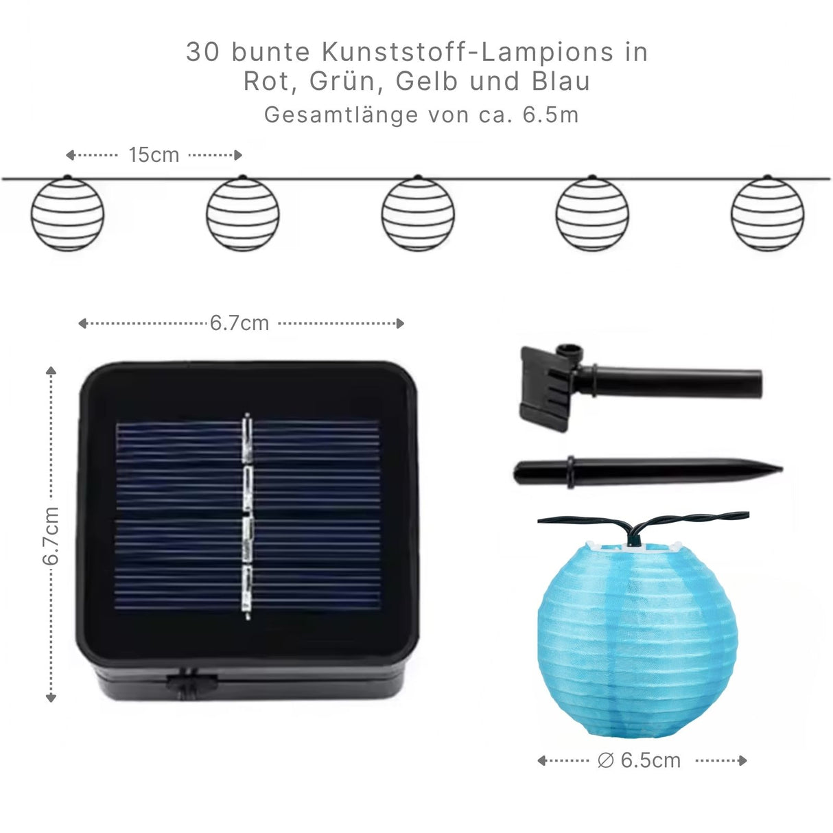 LED-Solar-Gartenbeleuchtung 6.5m Outdoorleuchte Lampion-Dekoleuchte