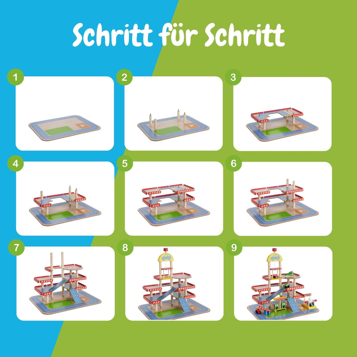 Holz-Parkhaus für Kinder mit Zubehör Parkgarage Spielzeug Spielgarage