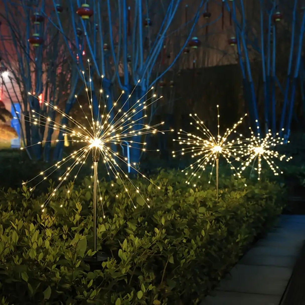 2er-Set LED Solar-Feuerwerkslichter Lichterkette Gartenleuchte Deko