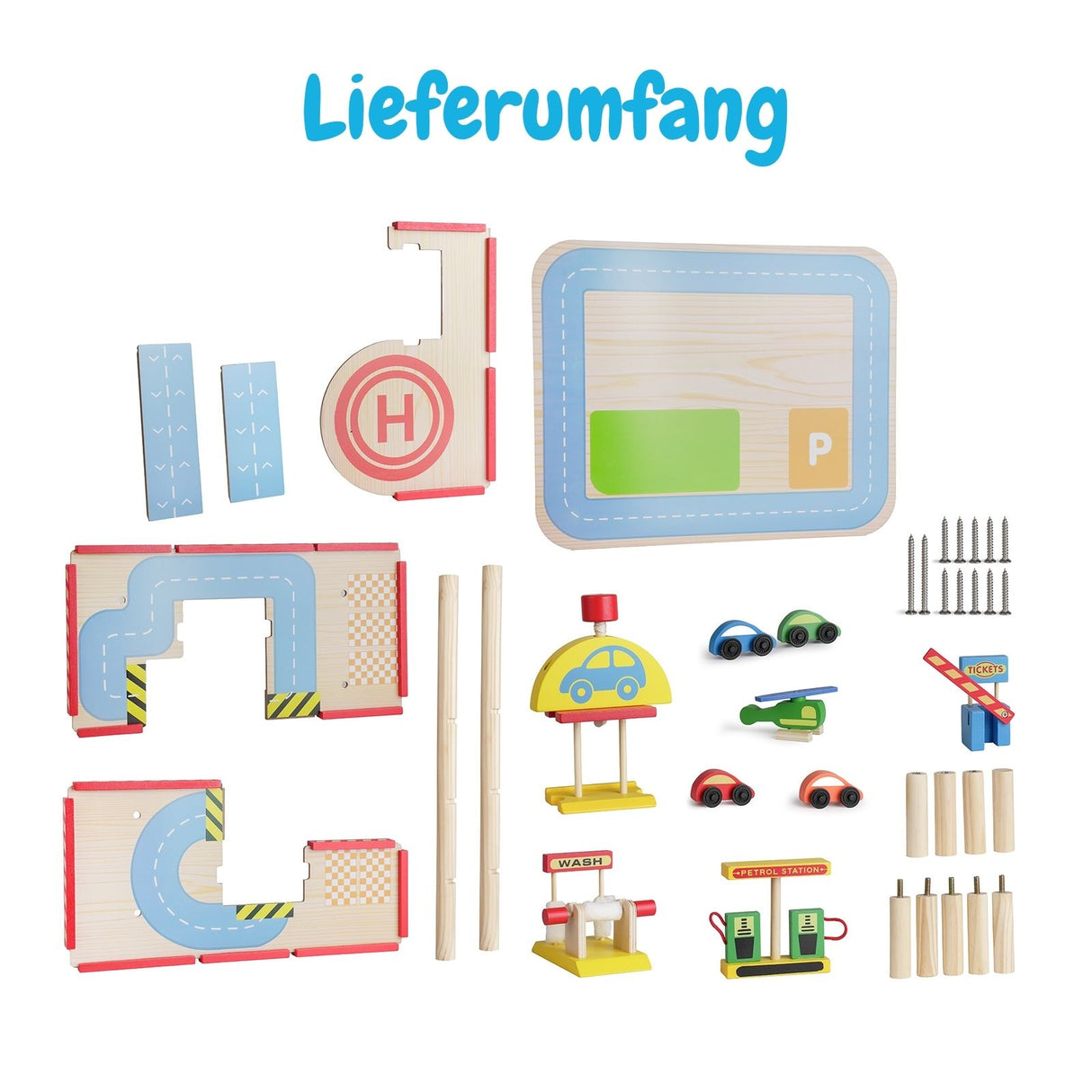 Holz-Parkhaus für Kinder mit Zubehör Parkgarage Spielzeug Spielgarage