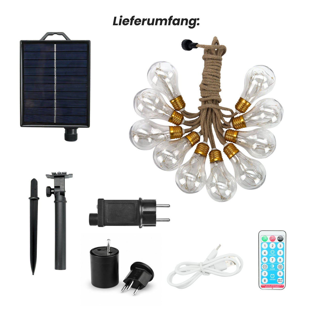 LED-Hanfseil-Dekoleuchte 5m Gartenbeleuchtung Solarleuchte Gartenlicht
