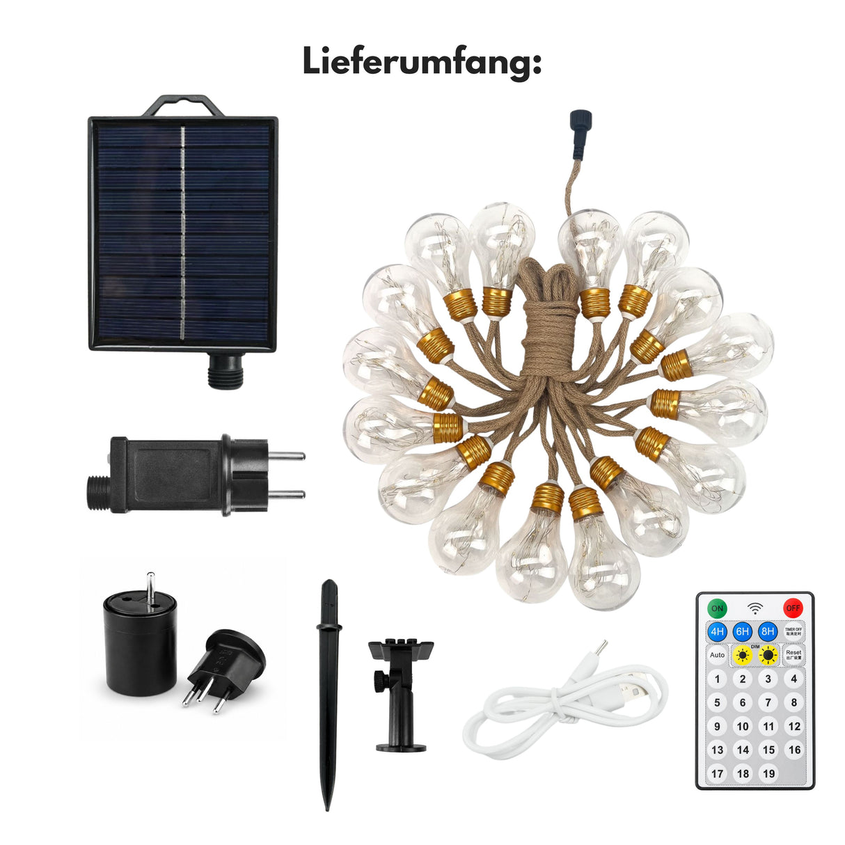 LED-Hanfseil-Dekoleuchte 8m Solarleuchte Gartenbeleuchtung Gartenlicht