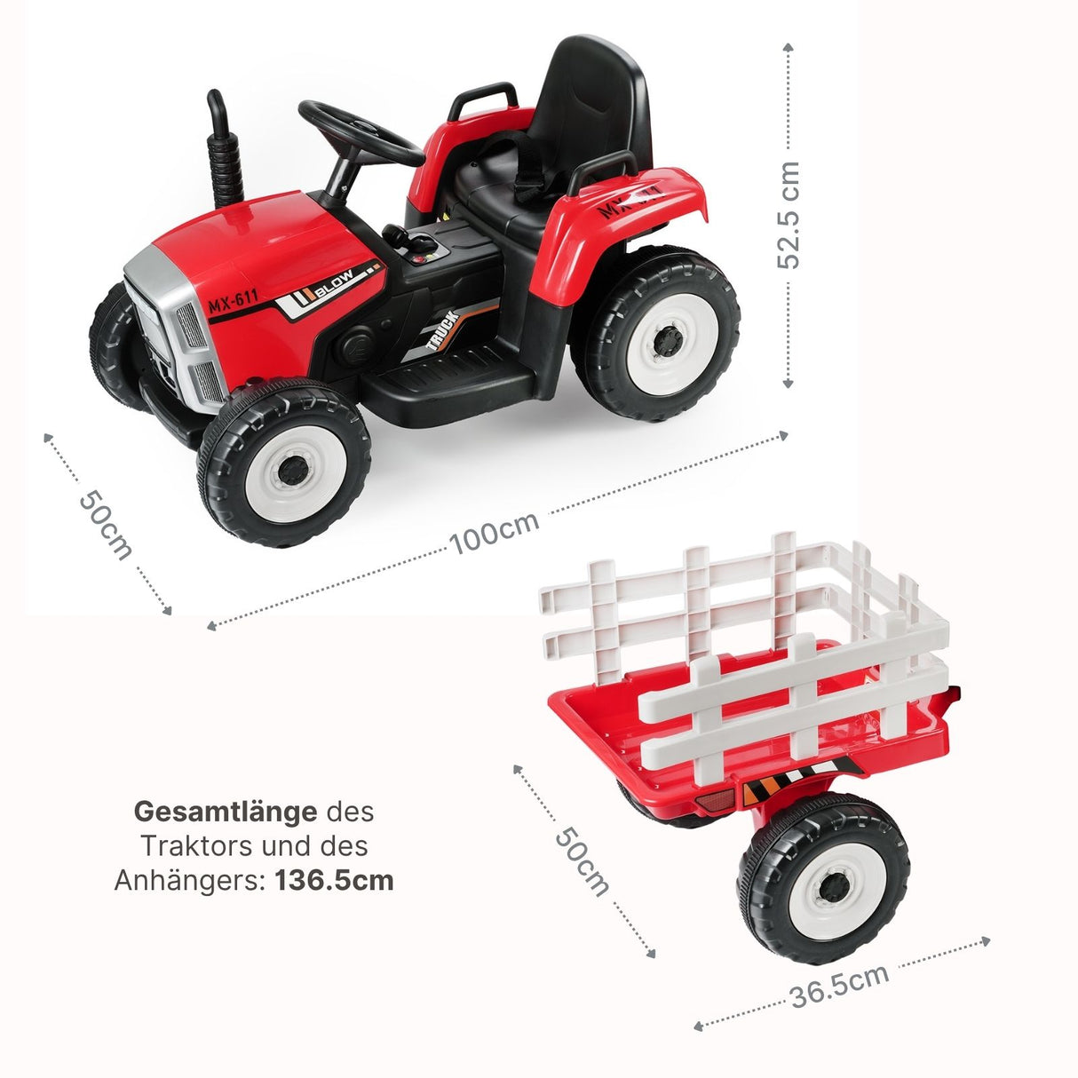 Elektro-Traktor für Kinder Kinderfahrzeug Elektroauto mit Anhänger