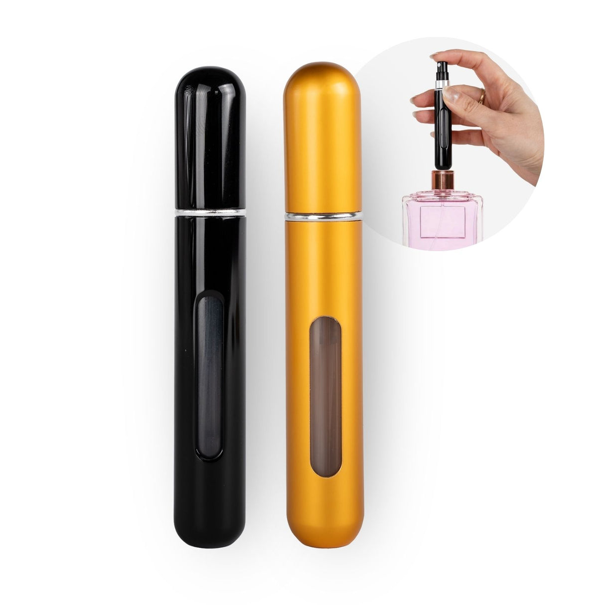 2er-Set Mini-Parfümzerstäuber 8ml Parfum Vaporisateur Matt-Goldig Schwarz