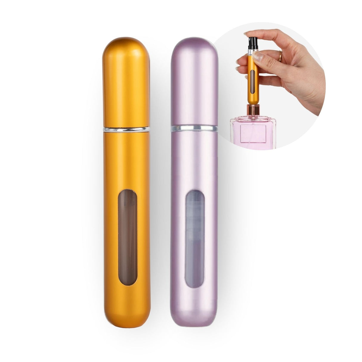 2er-Set Mini-Parfümzerstäuber 8ml Parfum Vaporisateur Matt-Goldig Pink