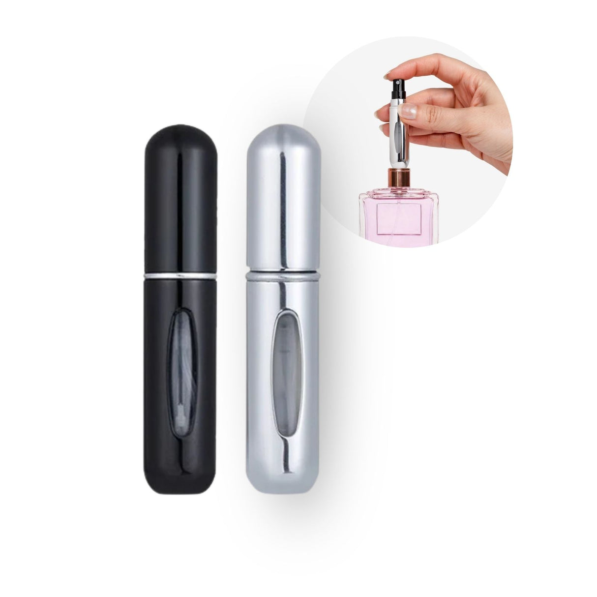 2er-Set Mini-Parfümzerstäuber 5ml Parfum Vaporisateur Silbrig Schwarz