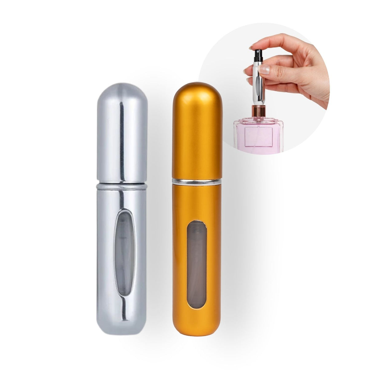 2er-Set Mini-Parfümzerstäuber 5ml Parfum Vaporisateur Matt-Goldig Silbrig