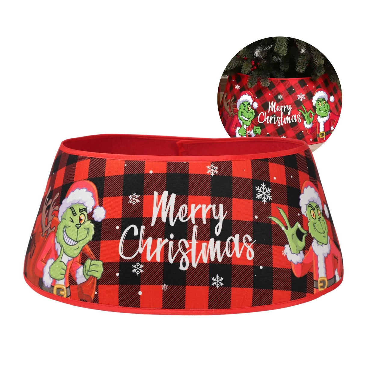 Weihnachtsbaumrock mit Grinch-Motiv Christbaumständer-Kragen Baumständer-Verkleidung
