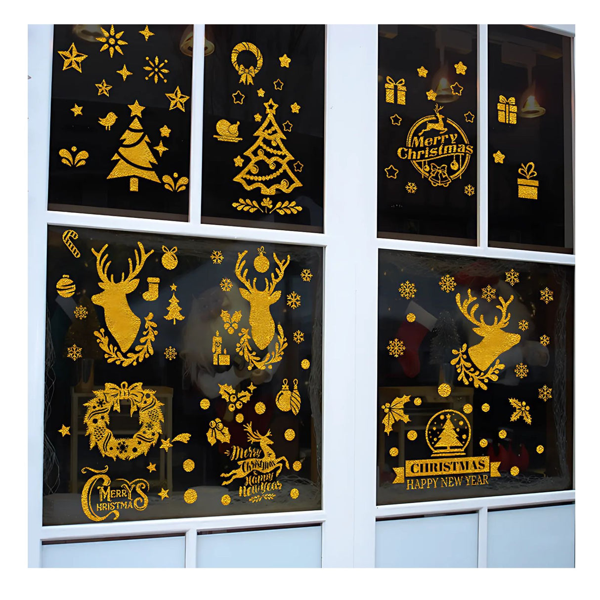 Fenstersticker Merry Christmas Happy New Year Weihnachtsaufkleber DIY Deko