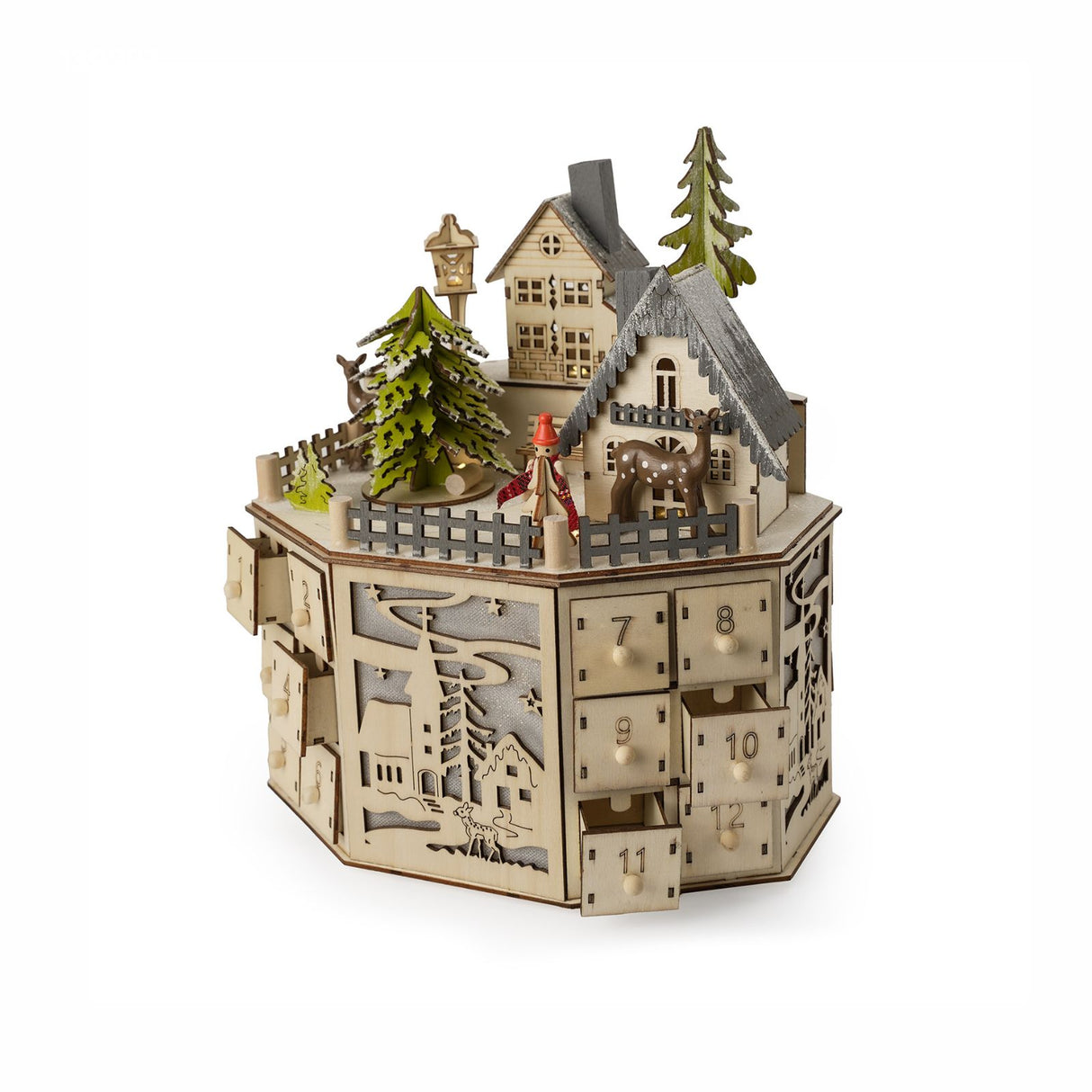 Holz-Adventskalender 24 Schubladen mit LED Weihnachtskalender