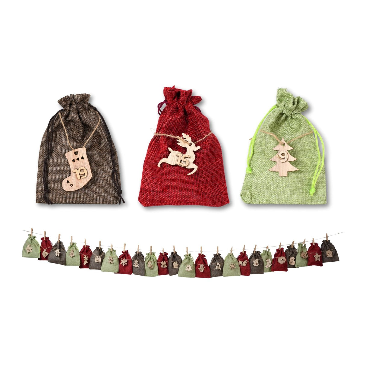 Weihnachtskalender zum Befüllen Do-It-Yourself-Adventskalender Jutebeutel