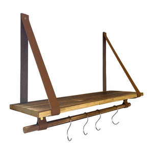 Wandregal 60cm mit Lederbändern und Holzstab Dekoregal Hängeregal