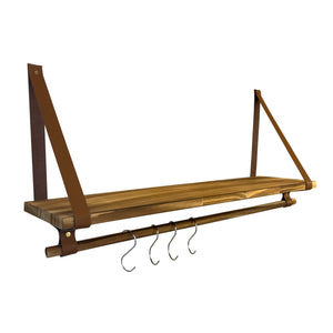 Wandregal 80cm mit Lederbändern und Holzstab Dekoregal Hängeregal