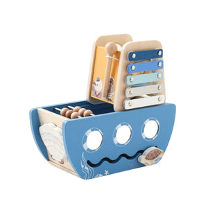 7in1-Aktivitäts-Holzschiff Kinderspielzeug Piratenschiff Motorikspielzeug