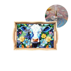 Diamond Painting Serviertablett Kuh Holztablett Servierplatte