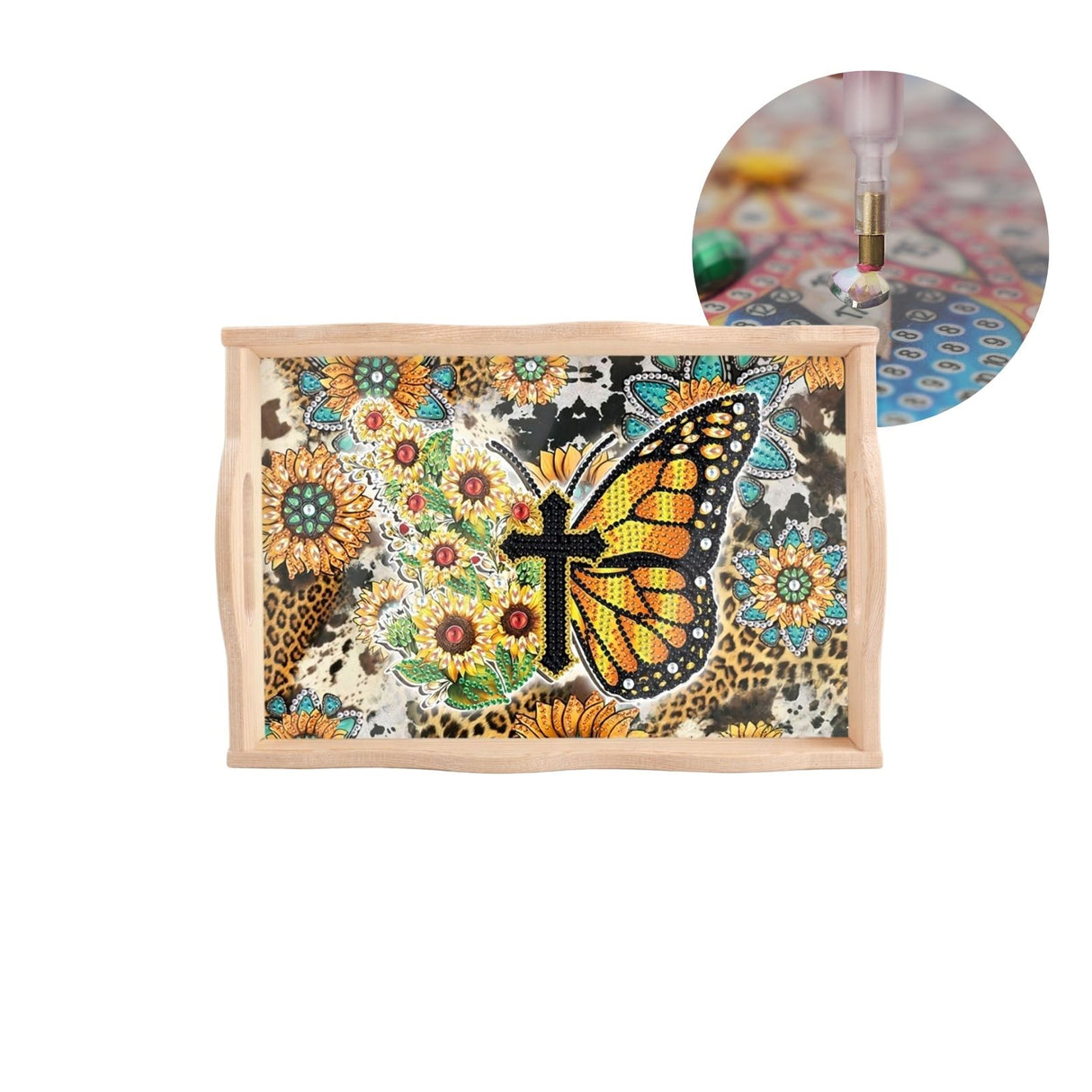 Diamond Painting Serviertablett Schmetterling Servierplatte Holztablett