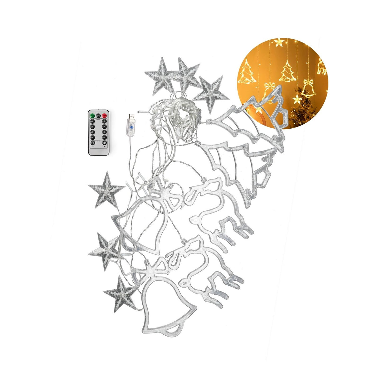LED Weihnachtslichtervorhang 3.4m  Leuchtkette Weihnachtsvorhanglichter