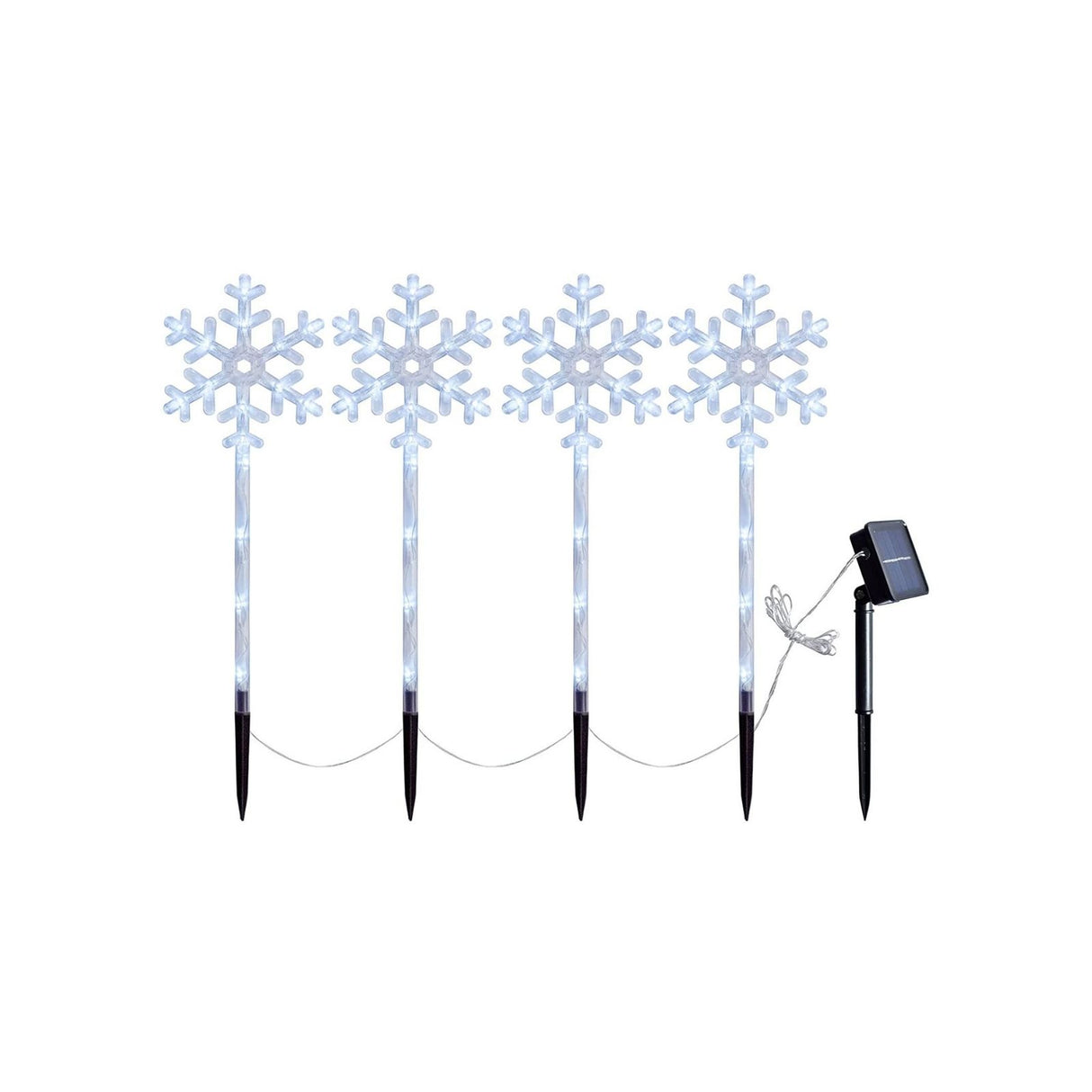 4er-Set LED Solar-Bodenlicht Schneeflocken-Lichterkette Solarleuchte